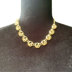 Estate gold toned choker pearl ish and faceted gem ish